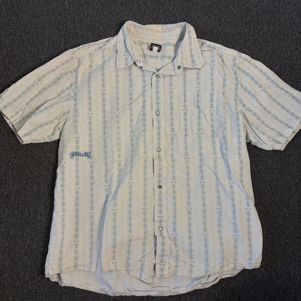 Vintage Y2k Tony Hawk Striped Skateboard Embroidered Button Front Shirt Men's XL
